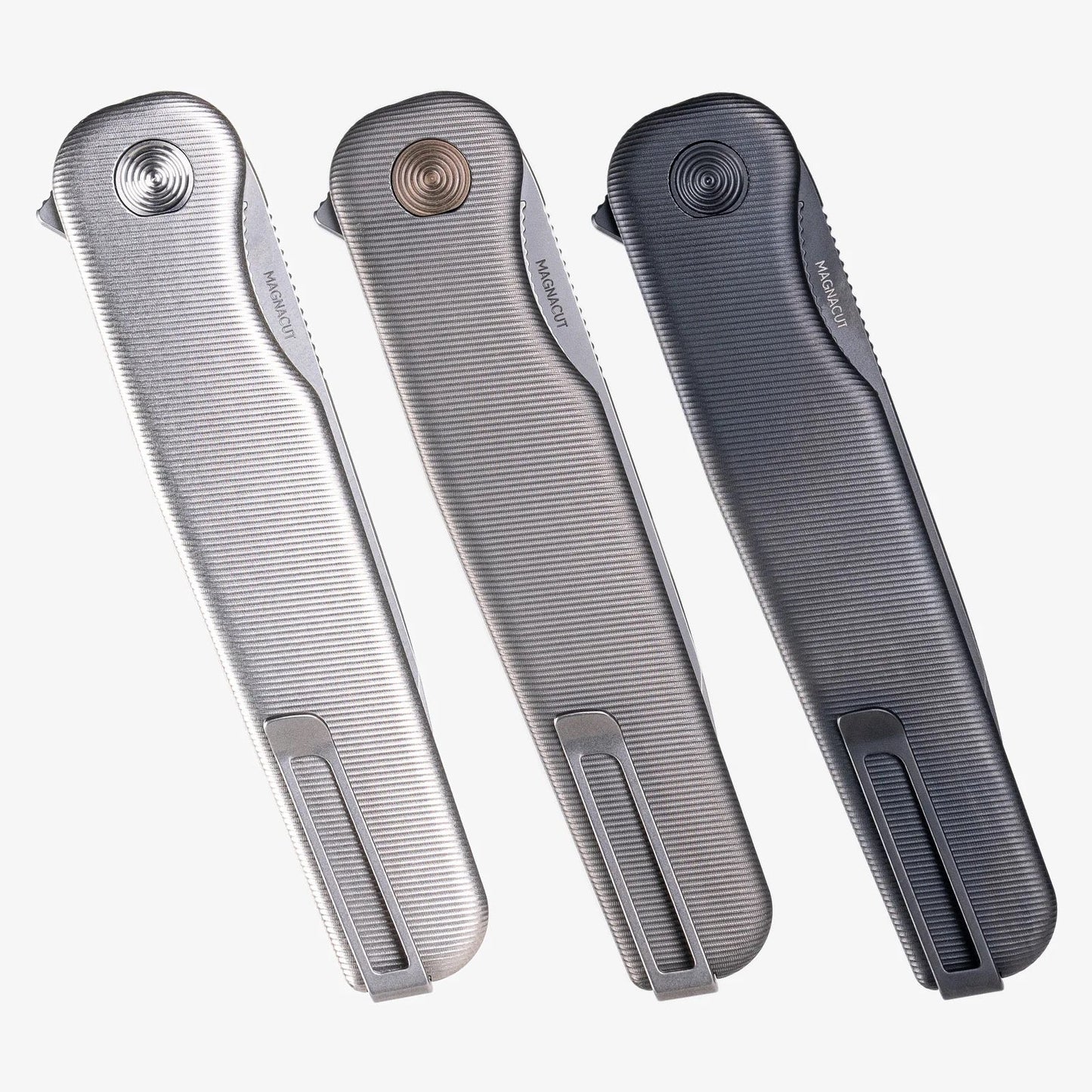 Tactile Knife Co Rockwall Flipper Slate Gray 3.4in Magnacut Blade Titanium Contoured Handles