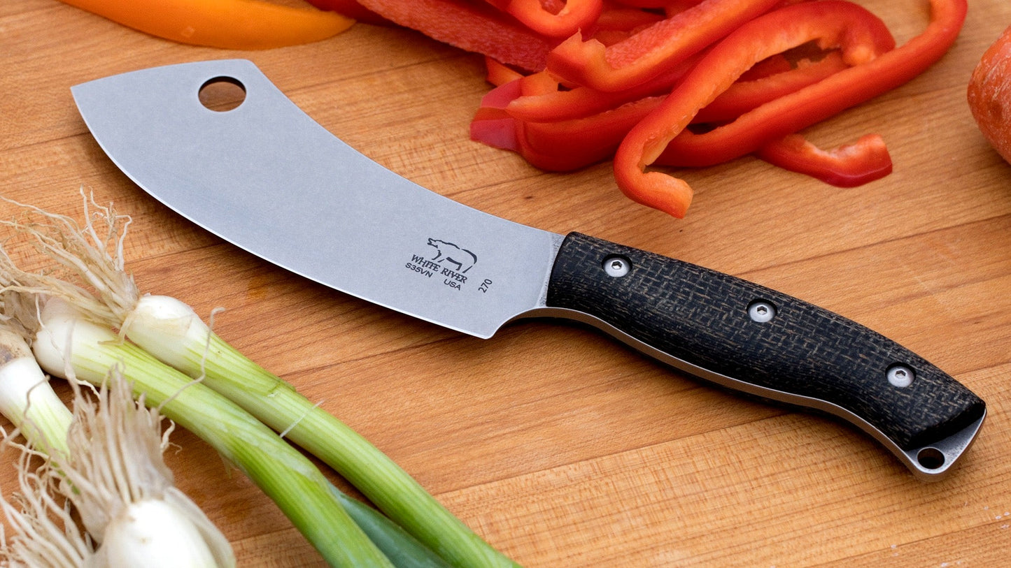 White River Camp Cleaver WRCC55-BNA natural burlap Micarta handle detail