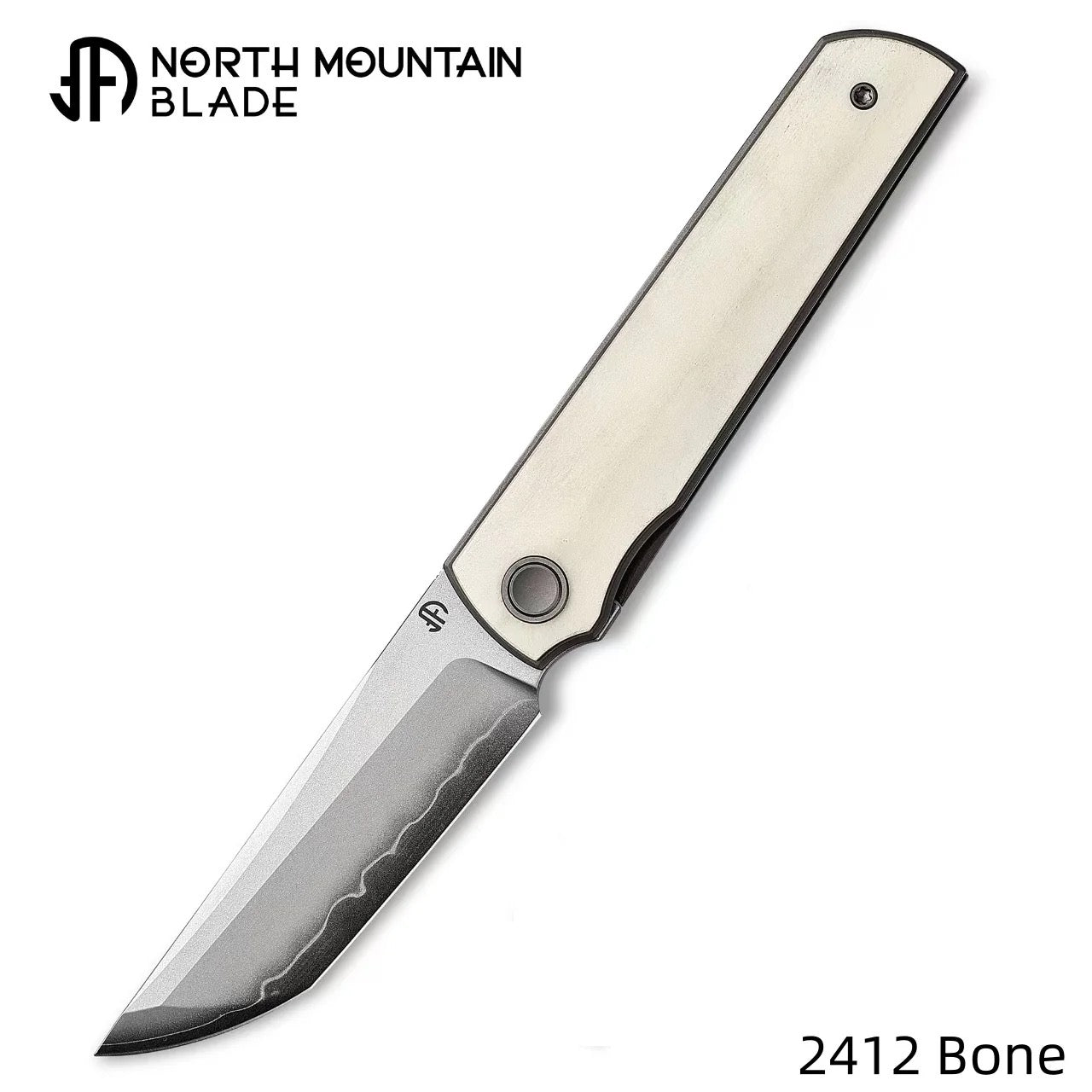 North Mountain Blade 2412-Bone CHOP 4 – SLD San Mai Japanese Tanto Front Flipper | Smooth Bone Handle | Liner Lock