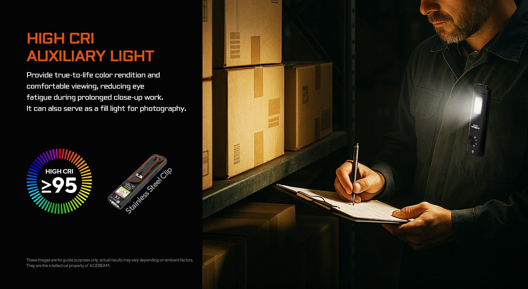 Acebeam UC25 high CRI auxiliary light being used for close-up work