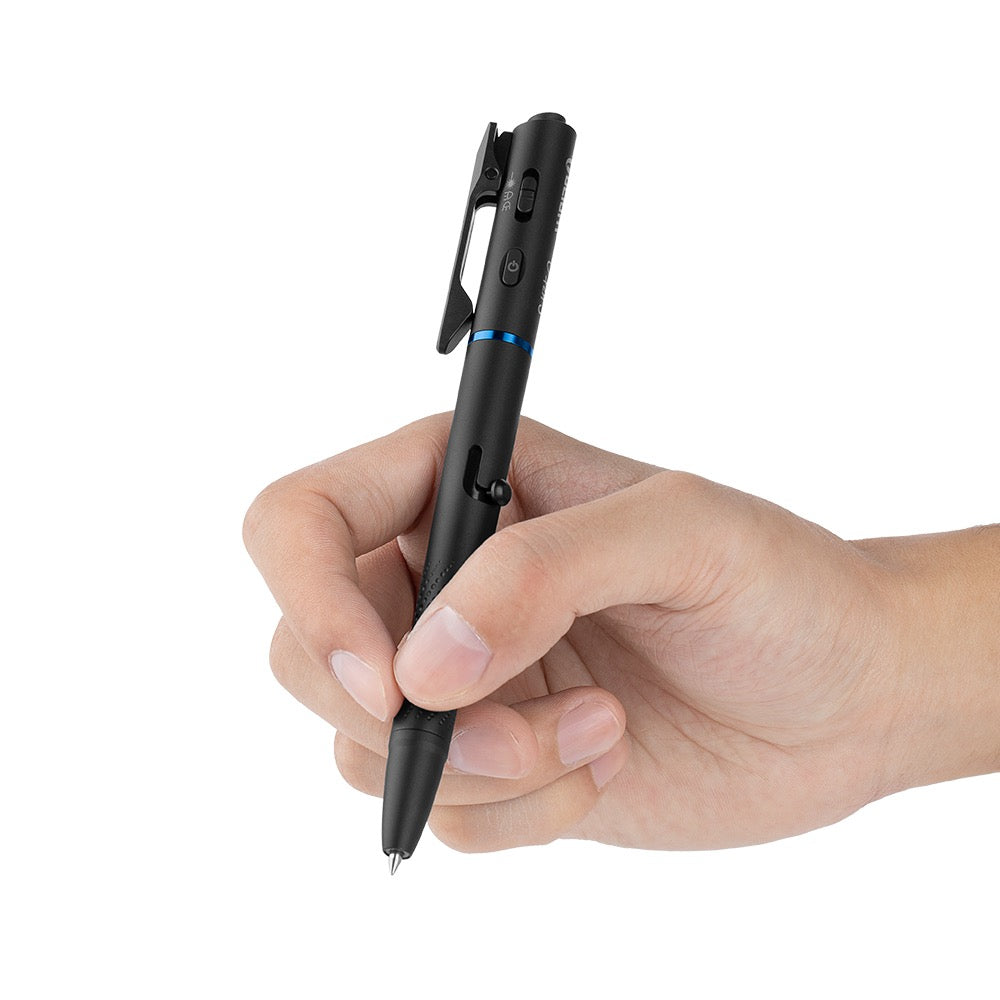 Olight O'Pen 3 Black multifunctional pen light writing on a notebook