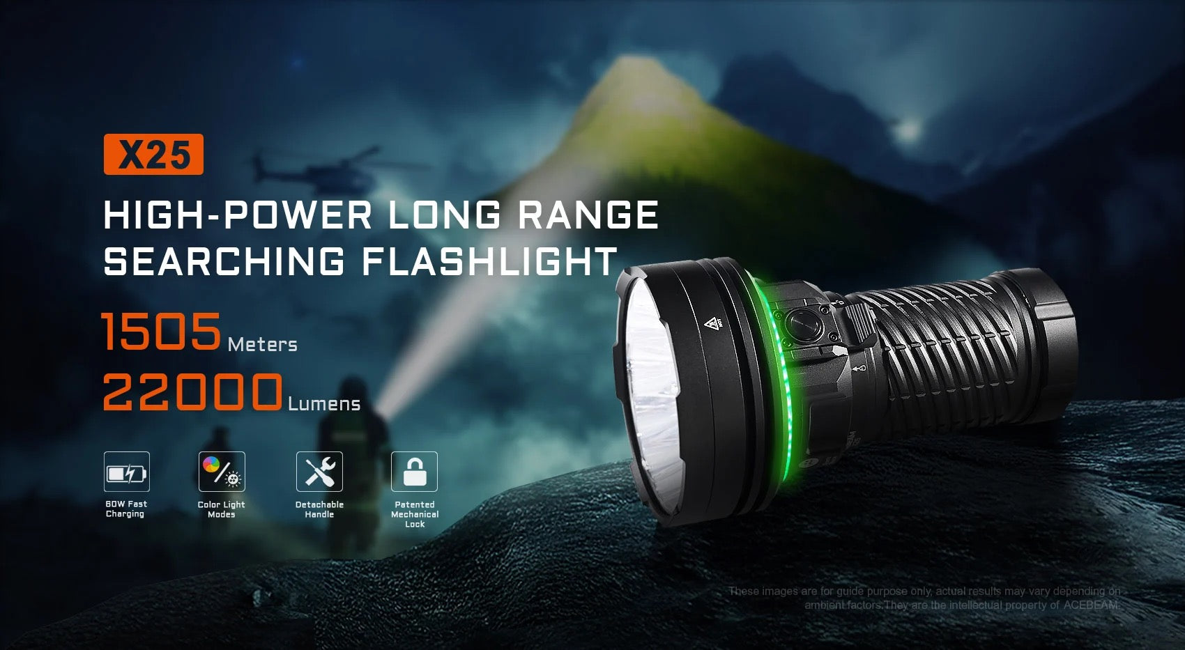 Acebeam X25 head with 16x SFT-25R LED detail