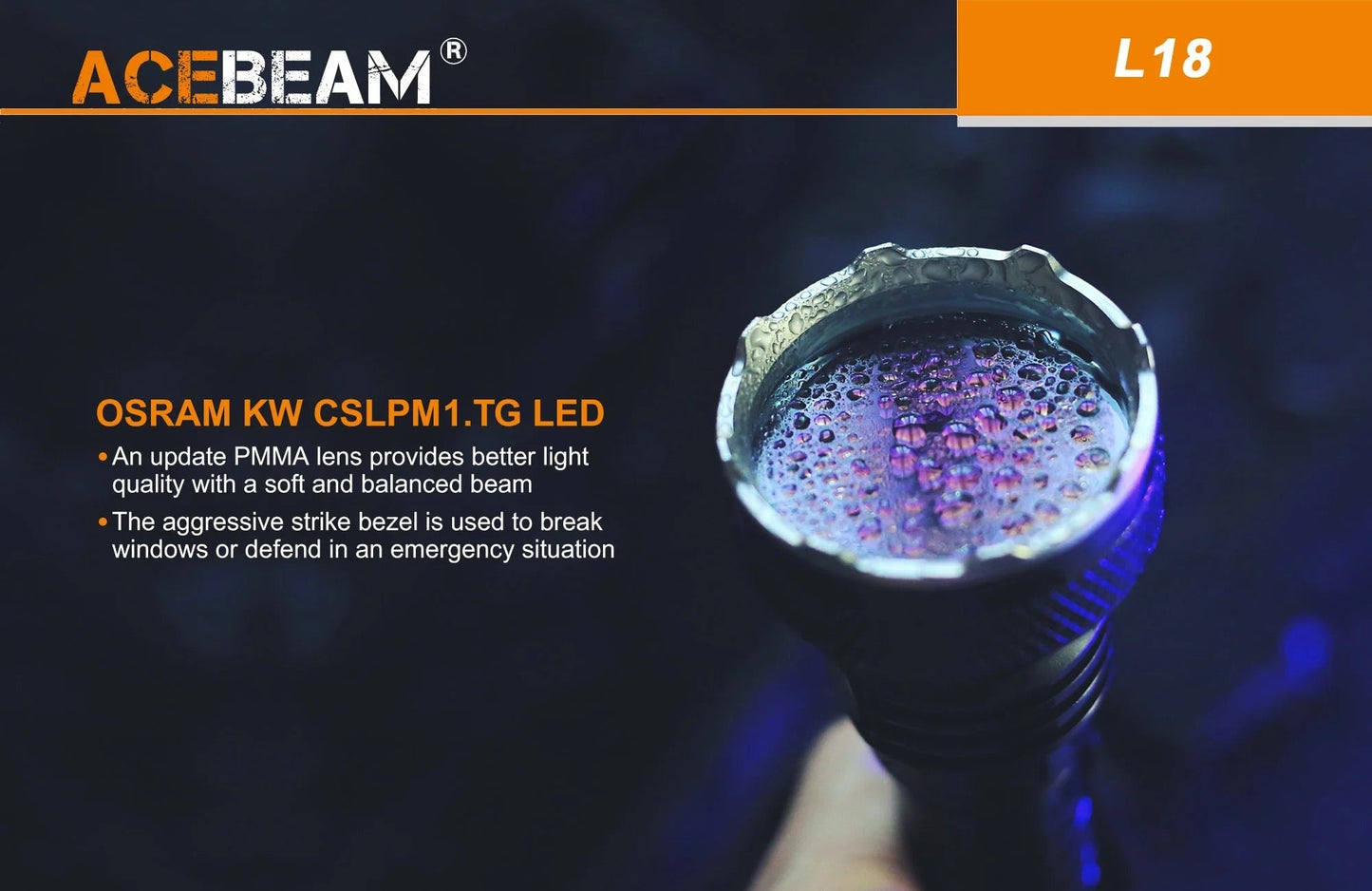 Acebeam L18 1500 Lumen 250k Candela Hunting Flashlight - OPEN BOX