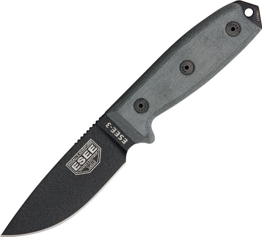 ESEE 3P-B Fixed Blade Knife 3.88in 1095 HC Steel Blade Micarta Handles Molded Sheath Included