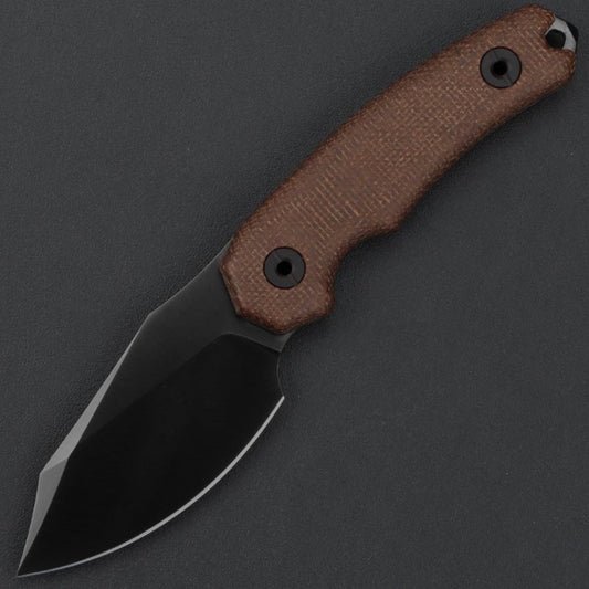 Kunwu Stiffy D. Fixed Blade – 3.54″ DLC Vanadis 4E Steel, Brown Micarta Handle + Kydex Sheath (F706BR-3)