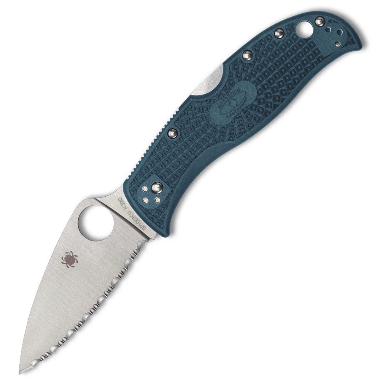 Spyderco Leaf Jumper Folding Knife 3in K390 Steel Serrated Blade Blue FRN Handles - C262SBLK390