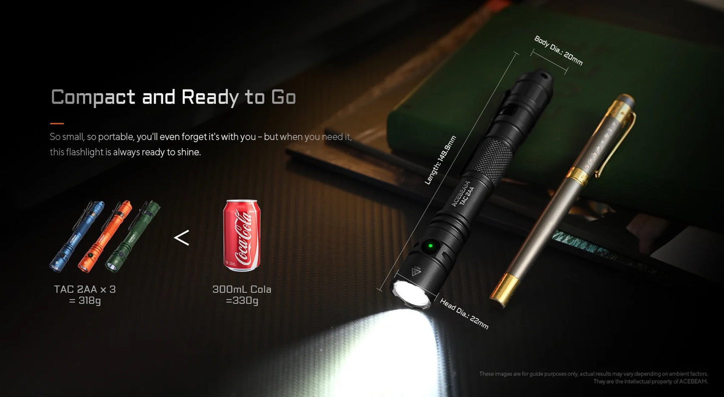 Acebeam TAC 2AA Desert – 1,400 Lumen Tactical Pen-Style Flashlight | USB-C Rechargeable & AA Compatible