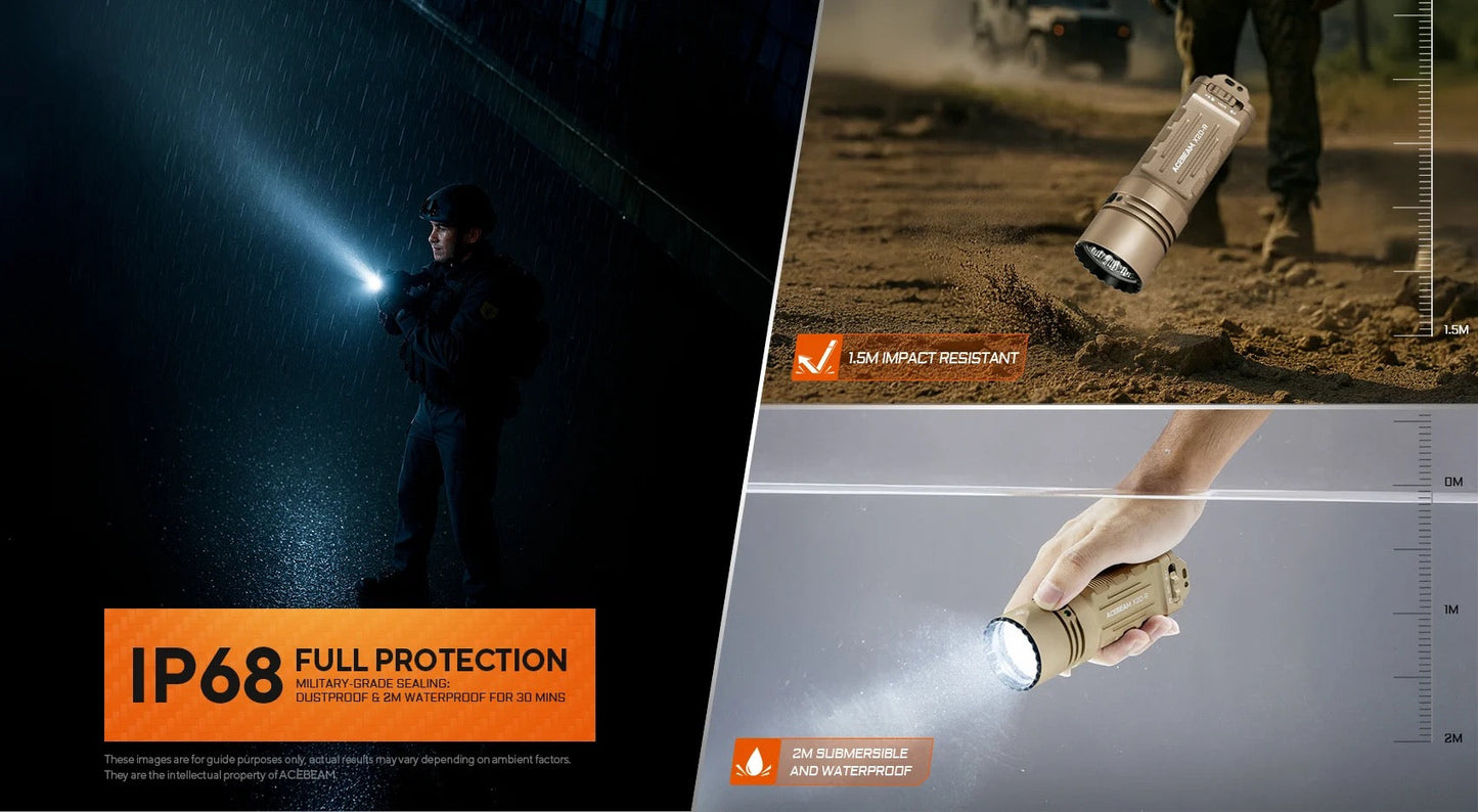 Acebeam X20-R – 8,000 Lumen Desert Tan Searchlight | USB-C Rechargeable Tactical Thrower