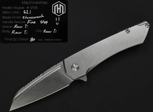 Machinewise Mojave 0739 – 3.45" Stonewash S90V Blade, Finestep Textured Raw Titanium Handles
