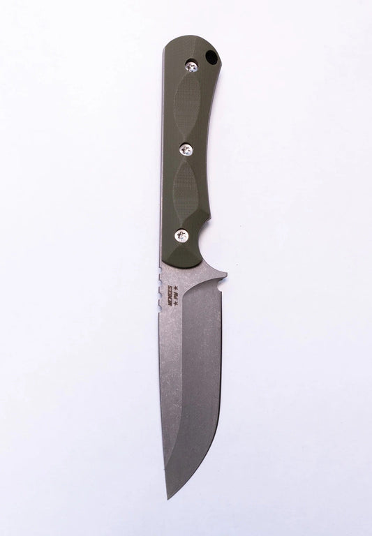 McNees Knives Ridge Runner Fixed Blade 3.7in Magnacut Atomic Stonewashed Blade OD Green G10 Handles