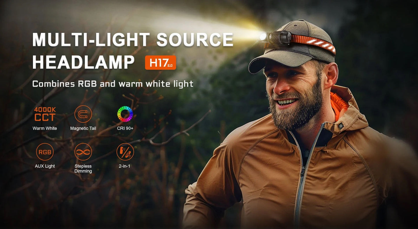 Acebeam H17 2.0 – 2000 Lumen Neutral White Headlamp | RGB Aux Lights, USB-C Rechargeable, IP68 Waterproof
