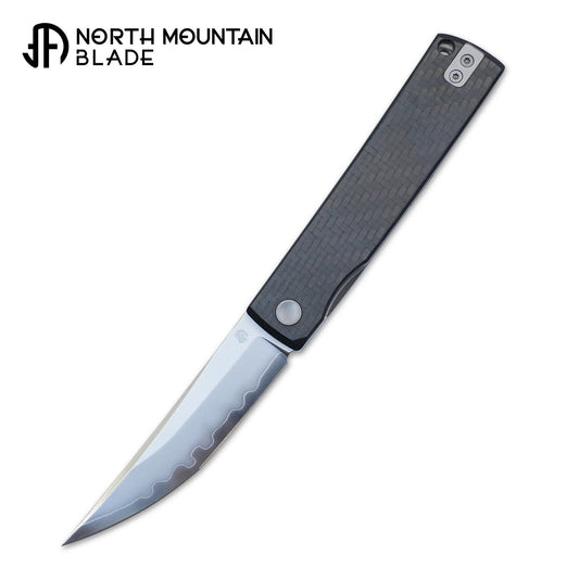 North Mountain Blade Kaiken Japanese Style Folding Knife 3.5in SLD-Magic Steel Carbon Fiber Handle