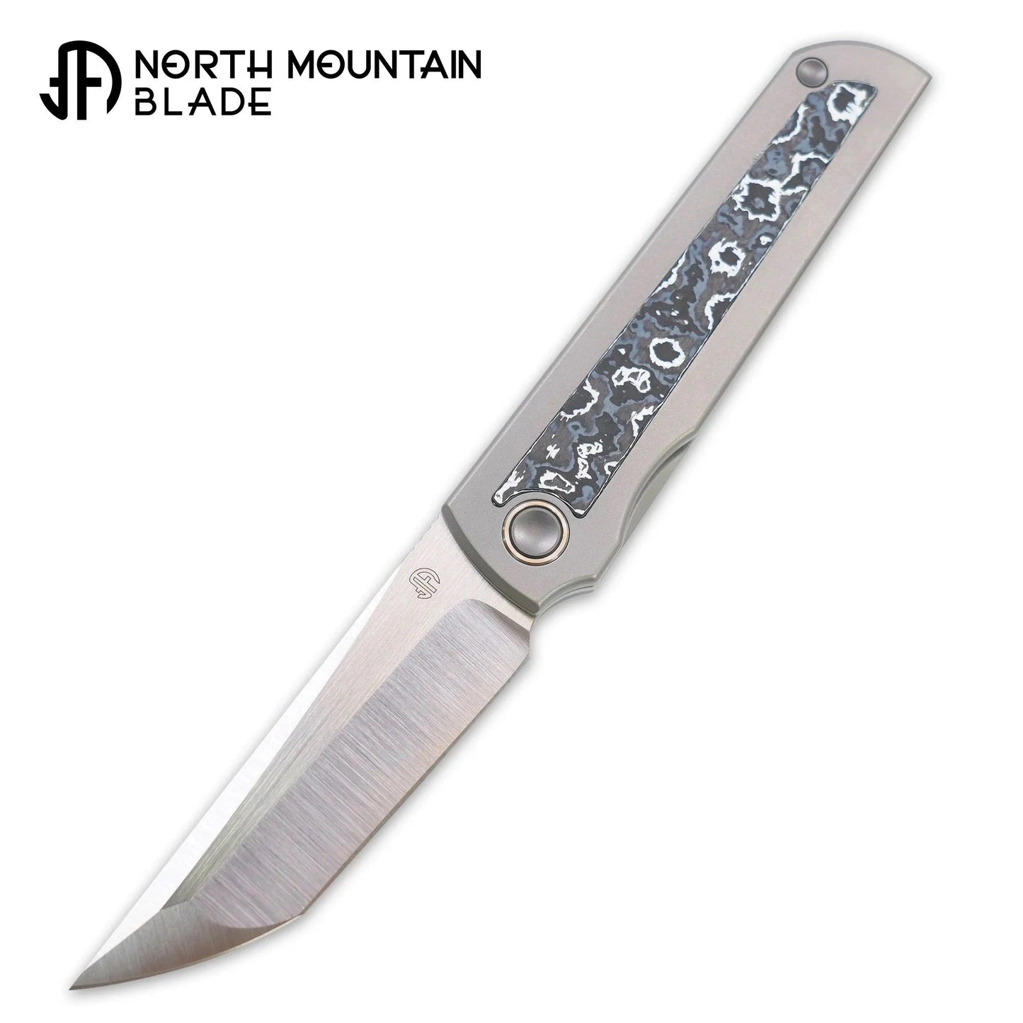 North Mountain Blade Kick Stop Chop Japanese Tanto M390 Blade Ceramic Carbon Fiber Inlay Titanium handle