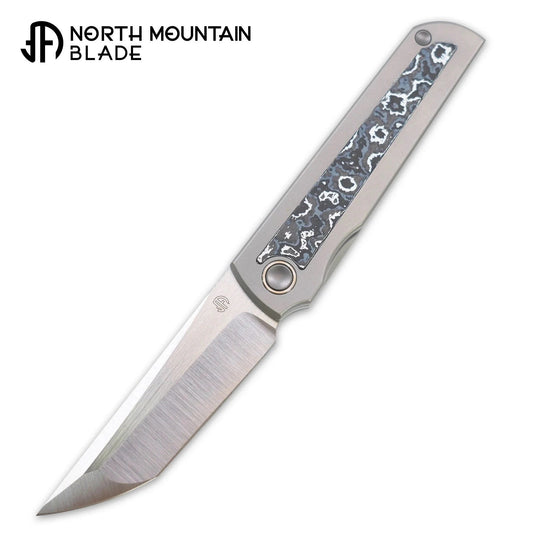 North Mountain Blade Kick Stop Chop Japanese Tanto M390 Blade Ceramic Carbon Fiber Inlay Titanium handle