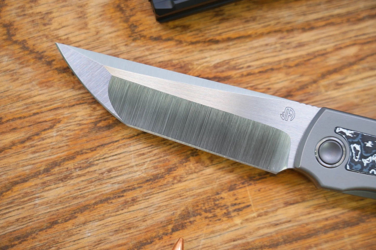 North Mountain Blade Kick Stop Chop Japanese Tanto M390 Blade Ceramic Carbon Fiber Inlay Titanium handle