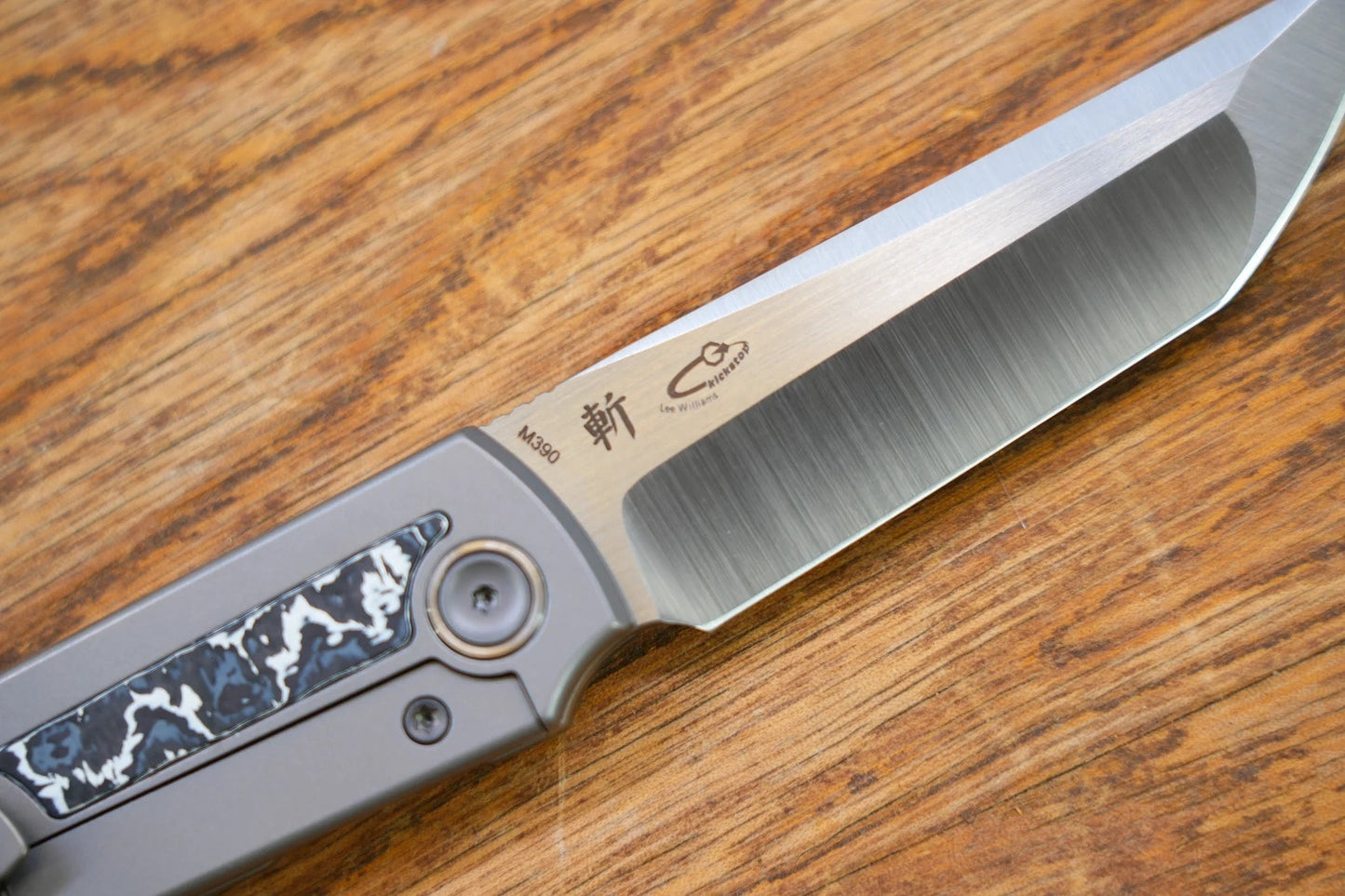 North Mountain Blade Kick Stop Chop Japanese Tanto M390 Blade Ceramic Carbon Fiber Inlay Titanium handle