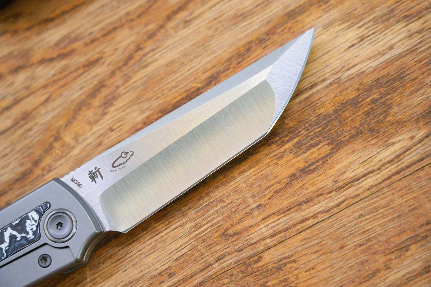 North Mountain Blade Kick Stop Chop Japanese Tanto M390 Blade Ceramic Carbon Fiber Inlay Titanium handle