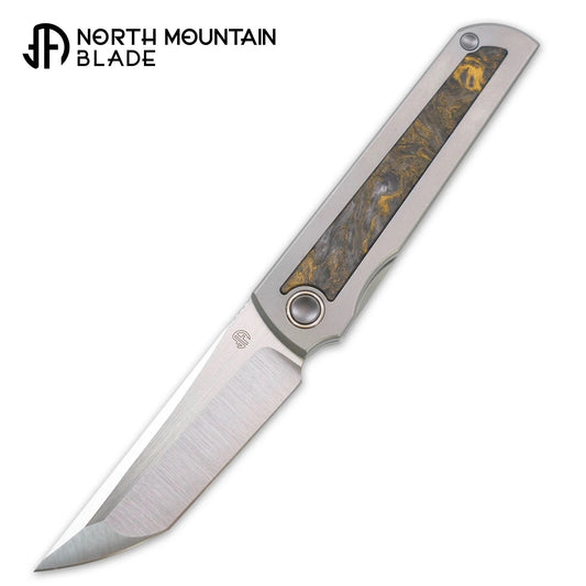 North Mountain Blade Kick Stop Chop Japanese Tanto M390 Blade Dark Matter Carbon Fiber Inlay Titanium handle
