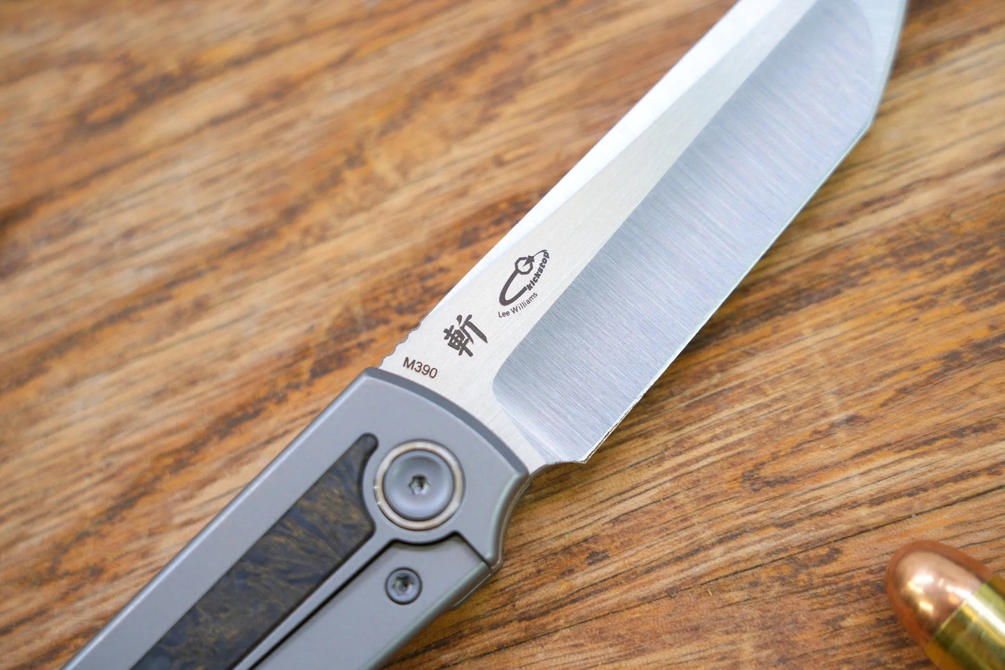 North Mountain Blade Kick Stop Chop Japanese Tanto M390 Blade Dark Matter Carbon Fiber Inlay Titanium handle