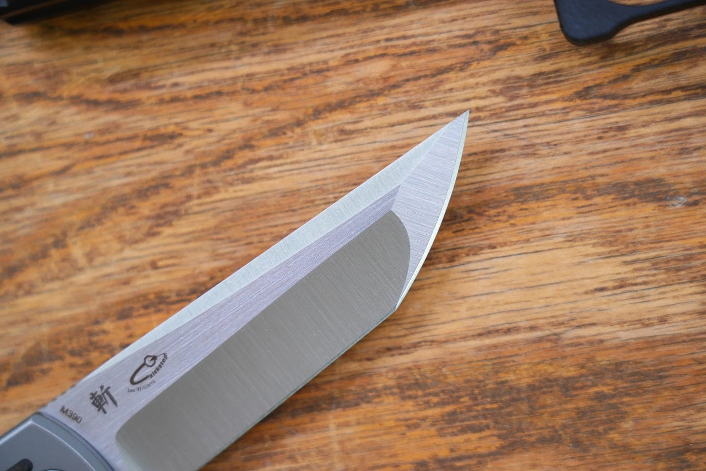North Mountain Blade Kick Stop Chop Japanese Tanto M390 Blade Dark Matter Carbon Fiber Inlay Titanium handle