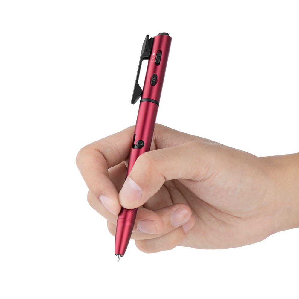 Olight O'Pen 3 Wine Red side profile showing aluminum body and spring-loaded pocket clip