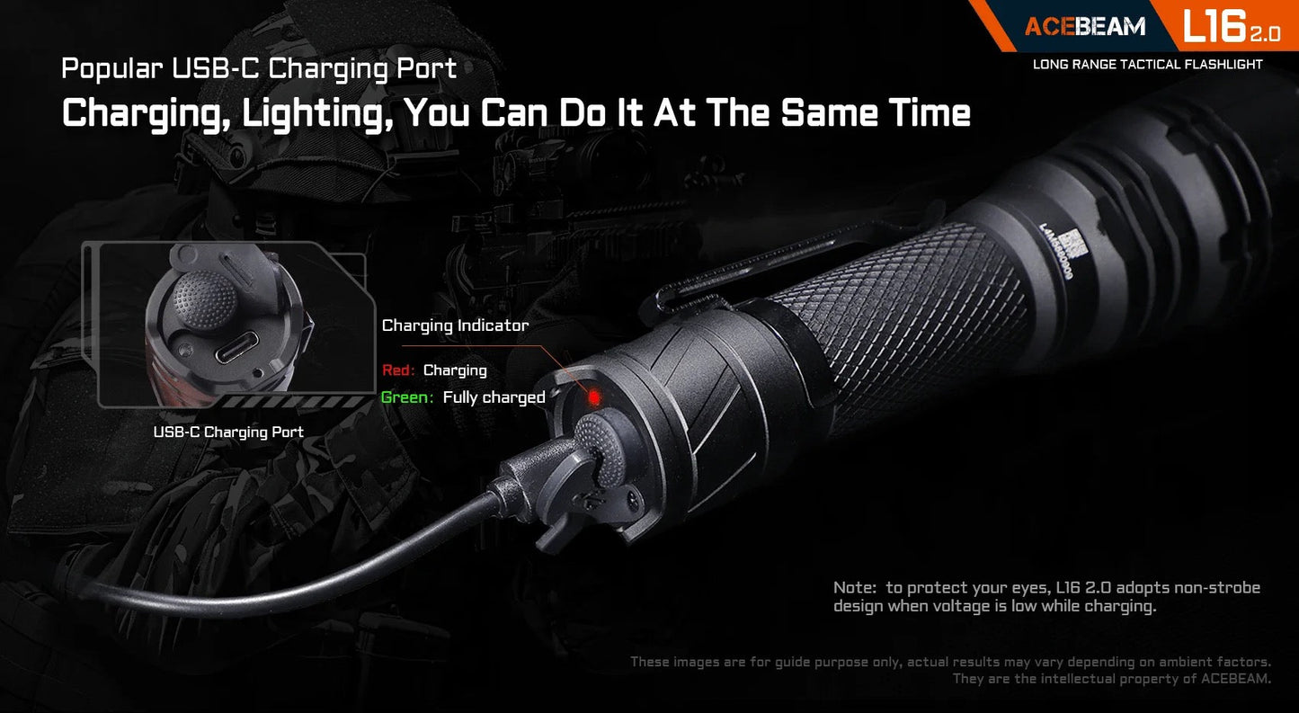 Acebeam L16 2.0 (L16-2.0-5000K) included accessories and 21700 battery