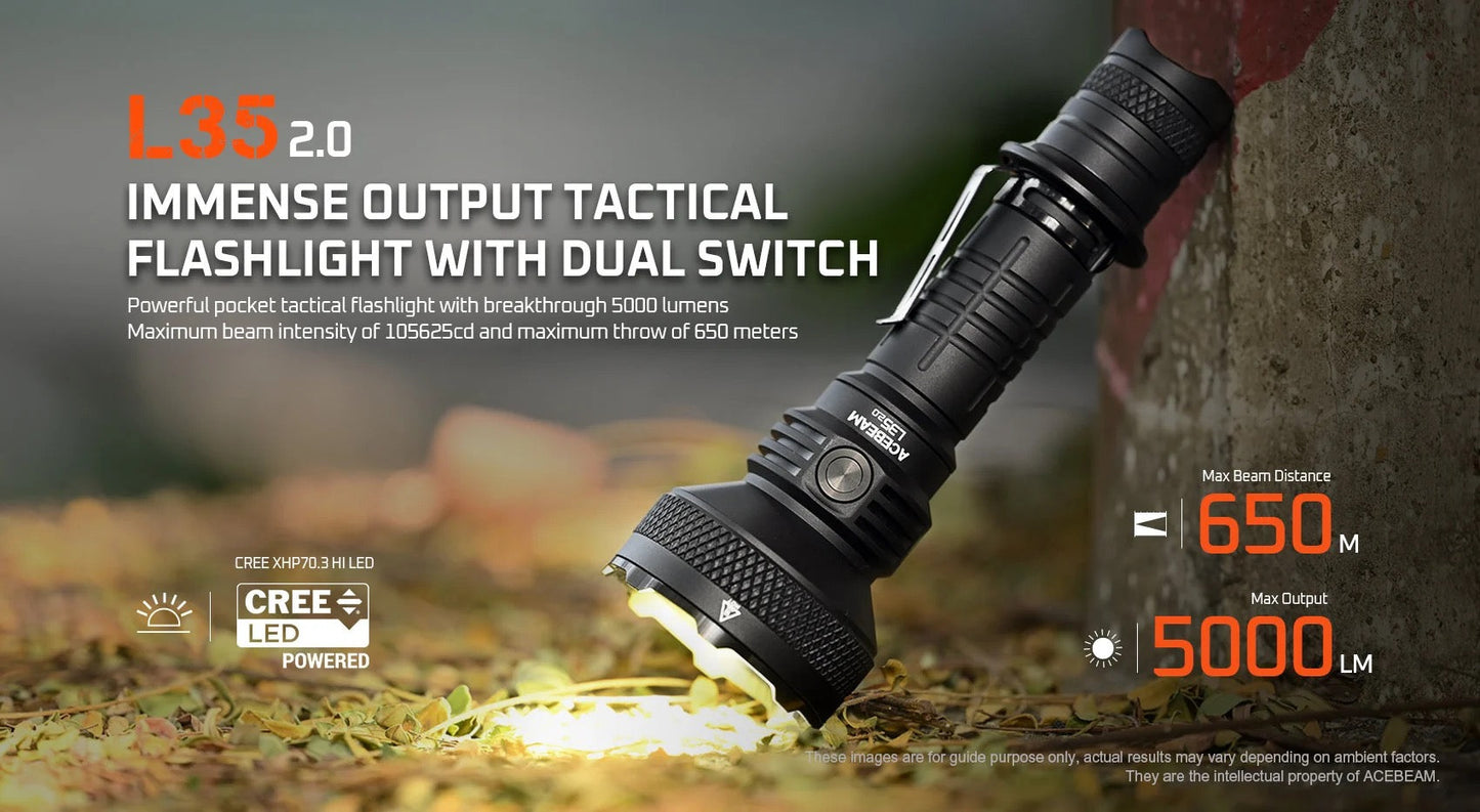 Acebeam L35 2.0 Blue 5000 Lumen Tactical Flashlight USB-C Rechargeable 21700 Battery Included