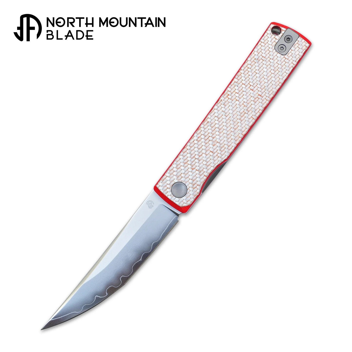 North Mountain Blade Kaiken-SliverCF-RedG10 front view folding knife