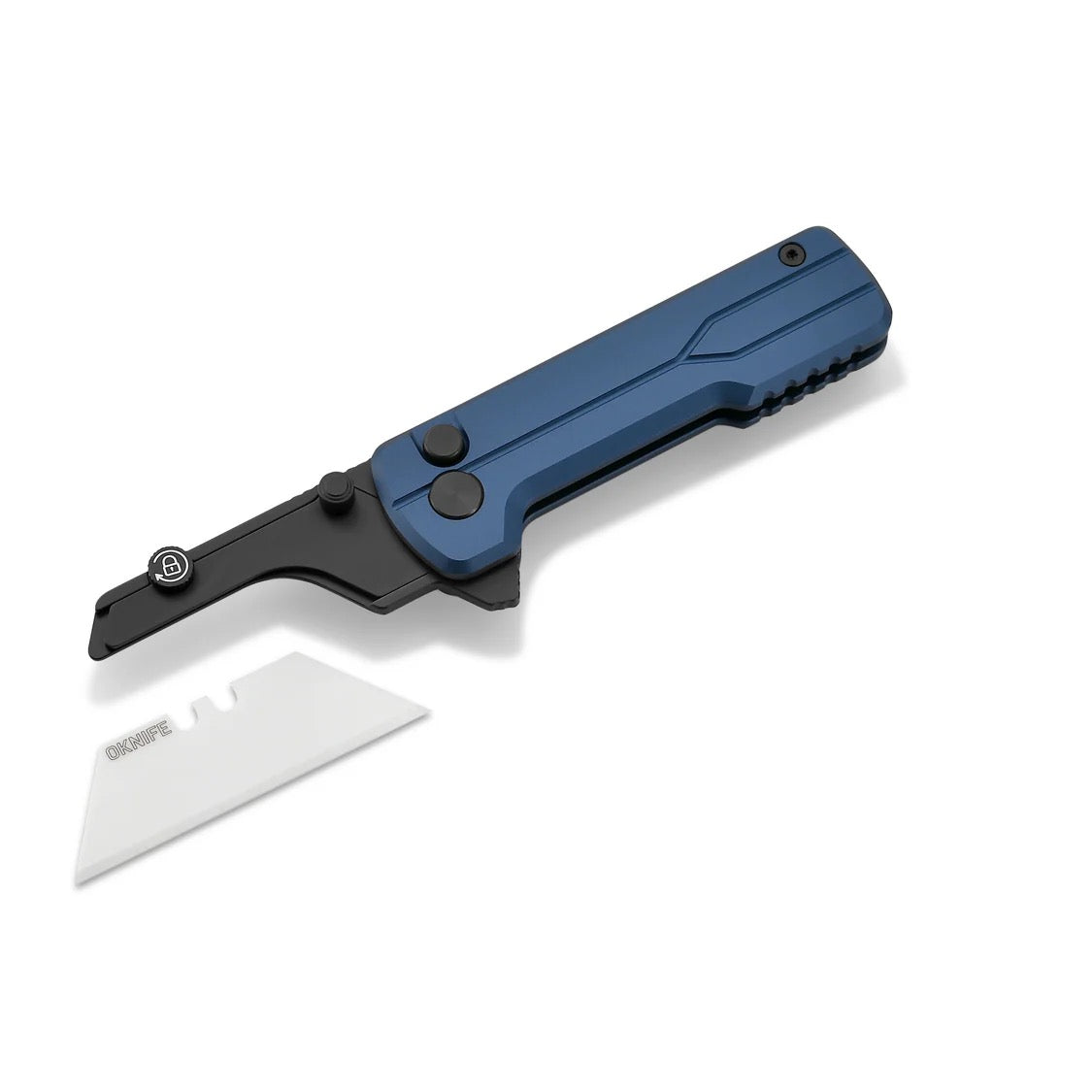 OKnife U1 Ultra Navy Blue utility knife with aluminum handle and replaceable blade