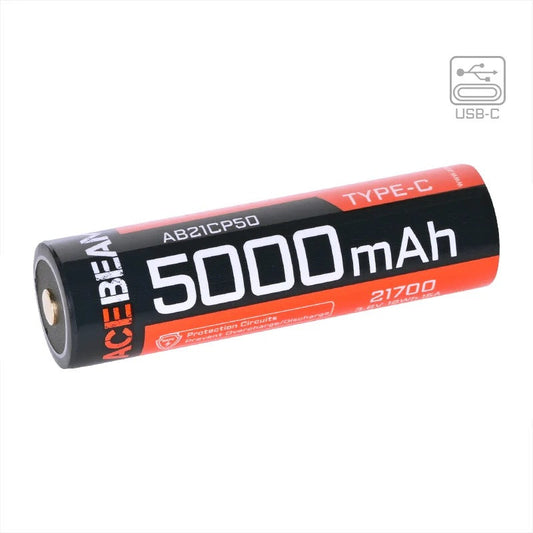 Acebeam AB21CP50 21700 5000mAh USB-C rechargeable Li-ion battery front view