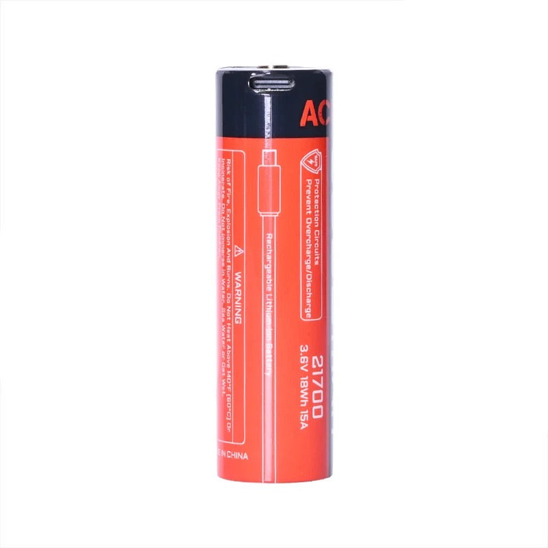 Acebeam AB21CP50 21700 battery showing built-in USB-C charging port