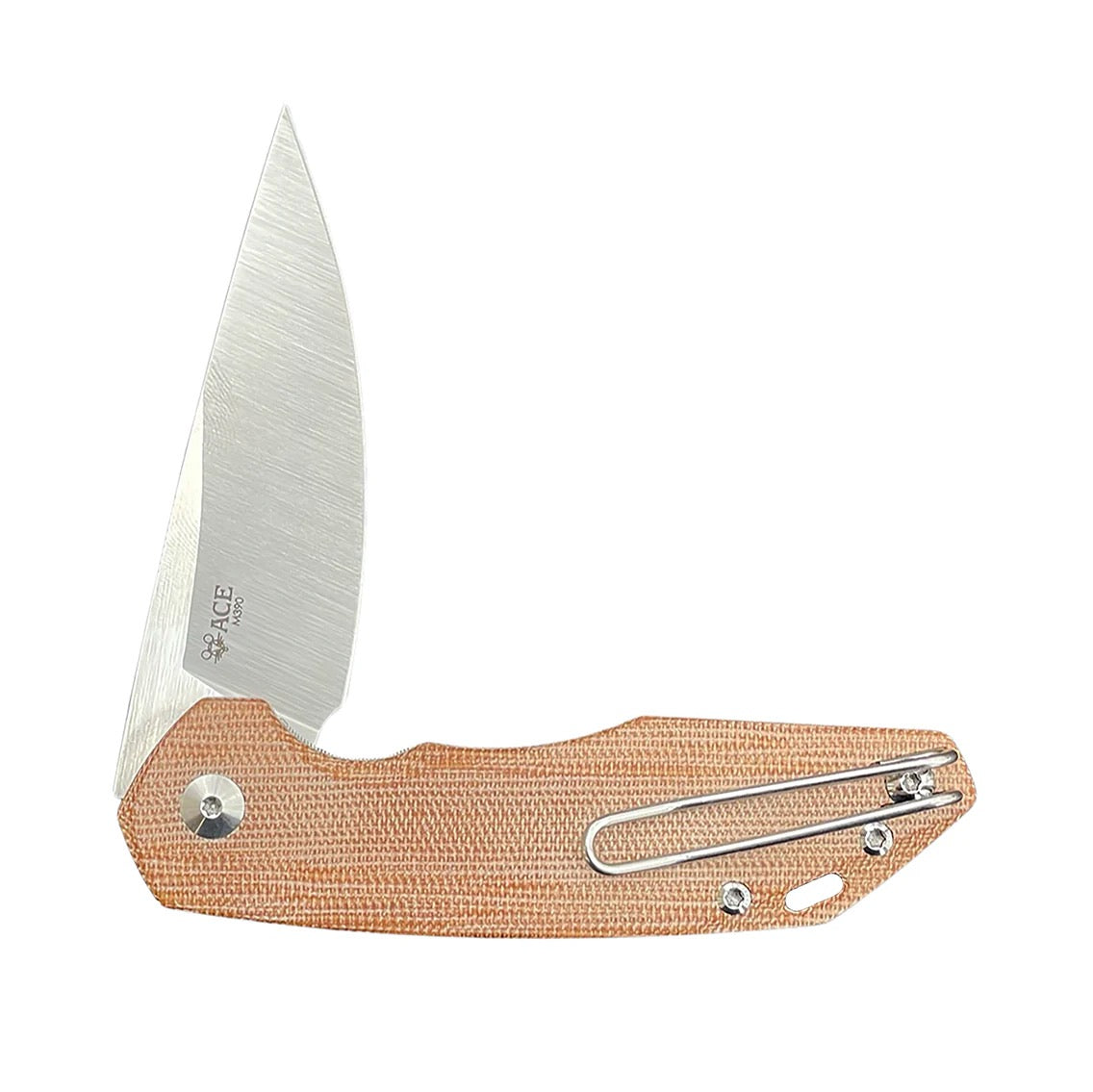 Giant Mouse ACE Corta 3.1in BÃ¶hler M390 Microclean Stainless Steel Natural Canvas Micarta Handle