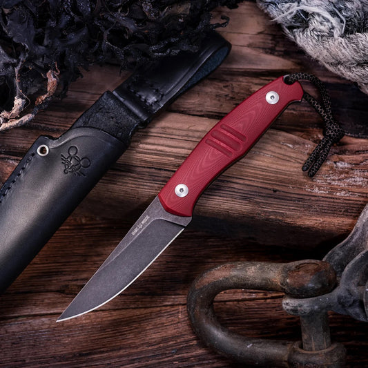 Giant Mouse GMF2-P-R 3.63in PVD N690 Fixed Blade Red G10 Handle Black Leather Sheath