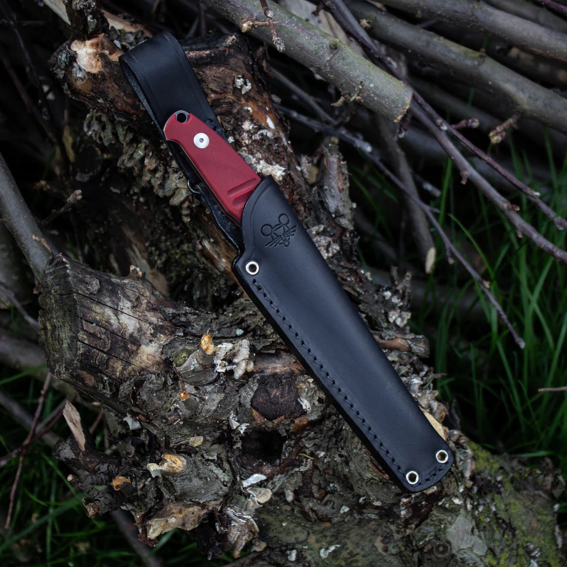 Giant Mouse GMF2-P-R 3.63in PVD N690 Fixed Blade Red G10 Handle Black Leather Sheath
