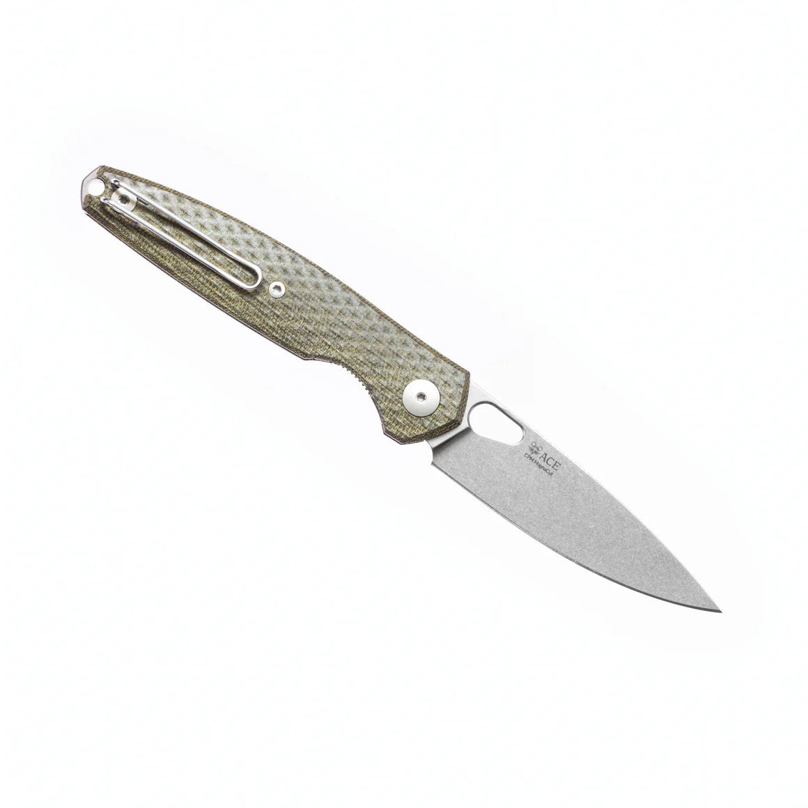 Giant Mouse ACE REO 3.32in Stonewashed CPM Magnacut Blade Green Canvas Micarta Handle