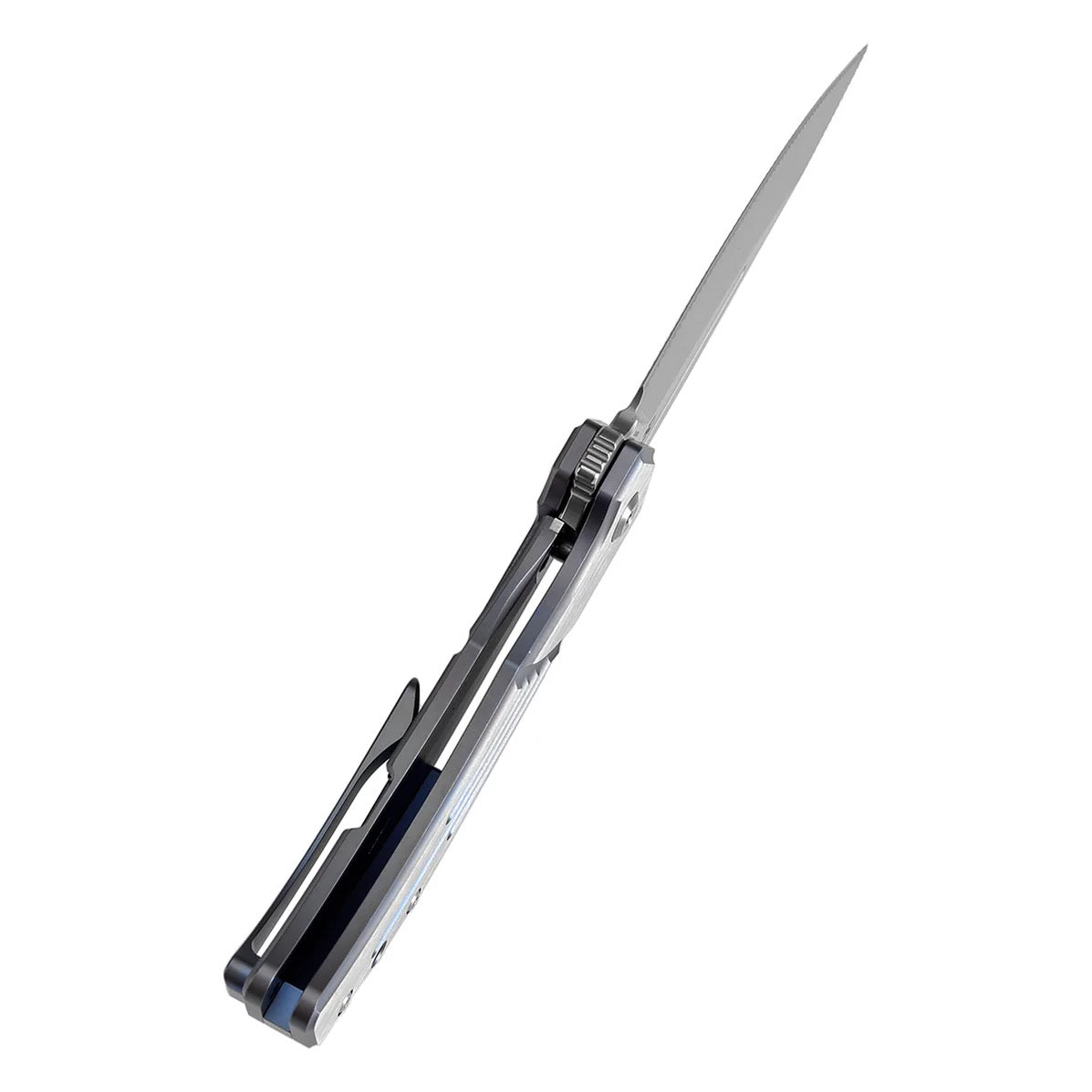 Kansept Orion 3.07in S35VN CNC Textured Milled Blade Blue and Satin Titanium Handle - K1089B1