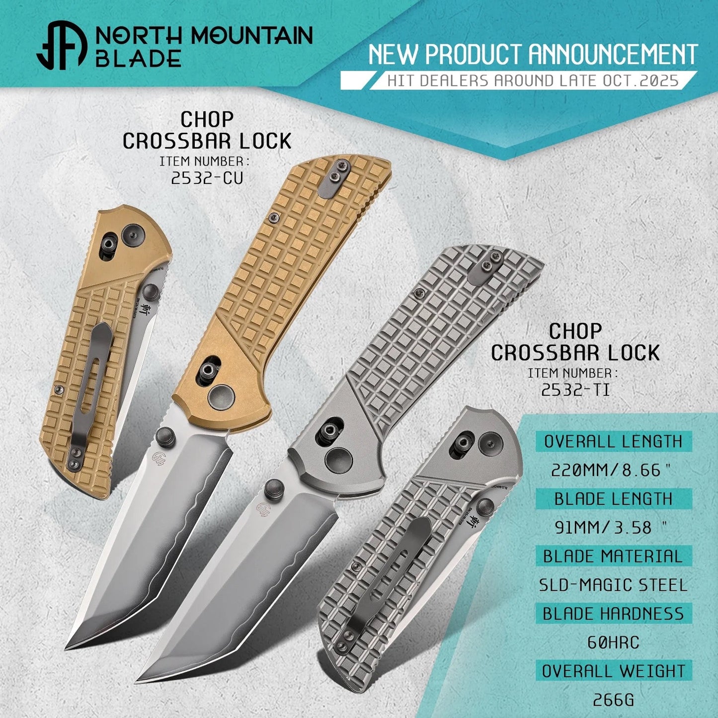 North Mountain Blade 2532-CU CHOP – SLD-Magic Tanto Blade | Brass Handle | Crossbar Lock | 10-Year Warranty