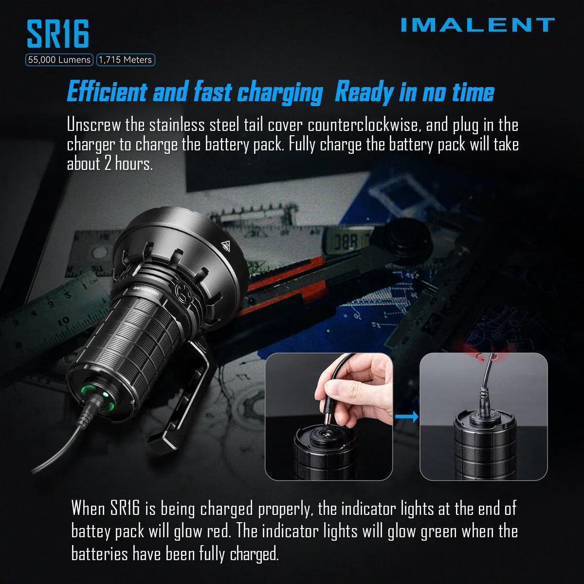 Imalent SR16 55,000 Lumen Long Distance Throwing Rechargeable Flashlight 16 * CREE XHP50.3 Hi LEDs