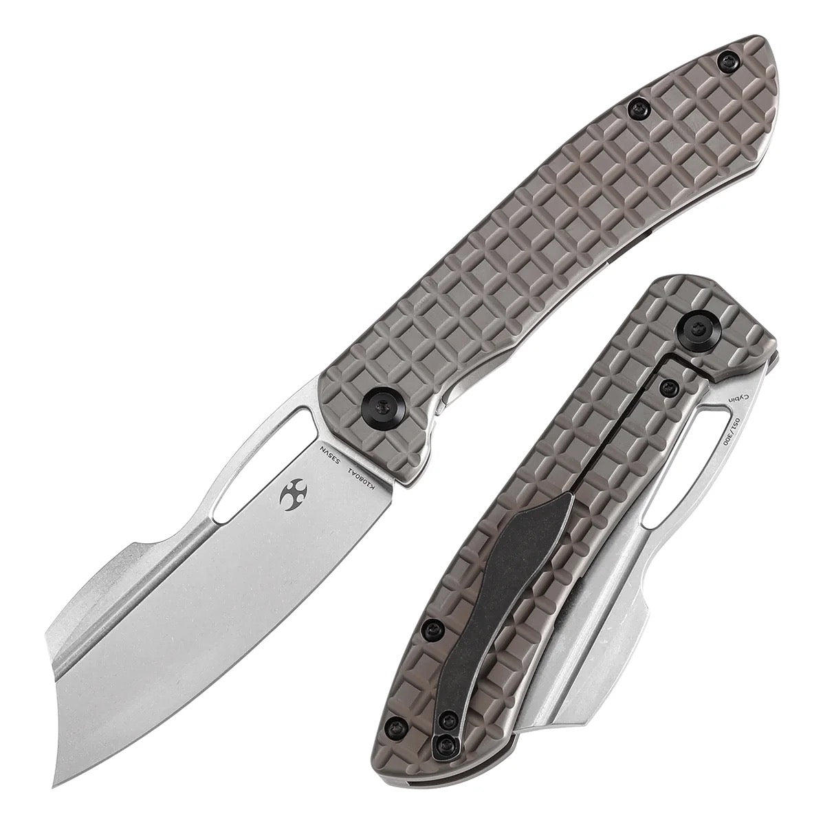 Kansept Cybin 3.29in S35VN Stonewashed Blade Bronzed Anodized Titanium Frag Pattern Handle - K1080A1
