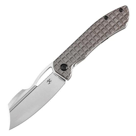Kansept Cybin 3.29in S35VN Stonewashed Blade Bronzed Anodized Titanium Frag Pattern Handle - K1080A1