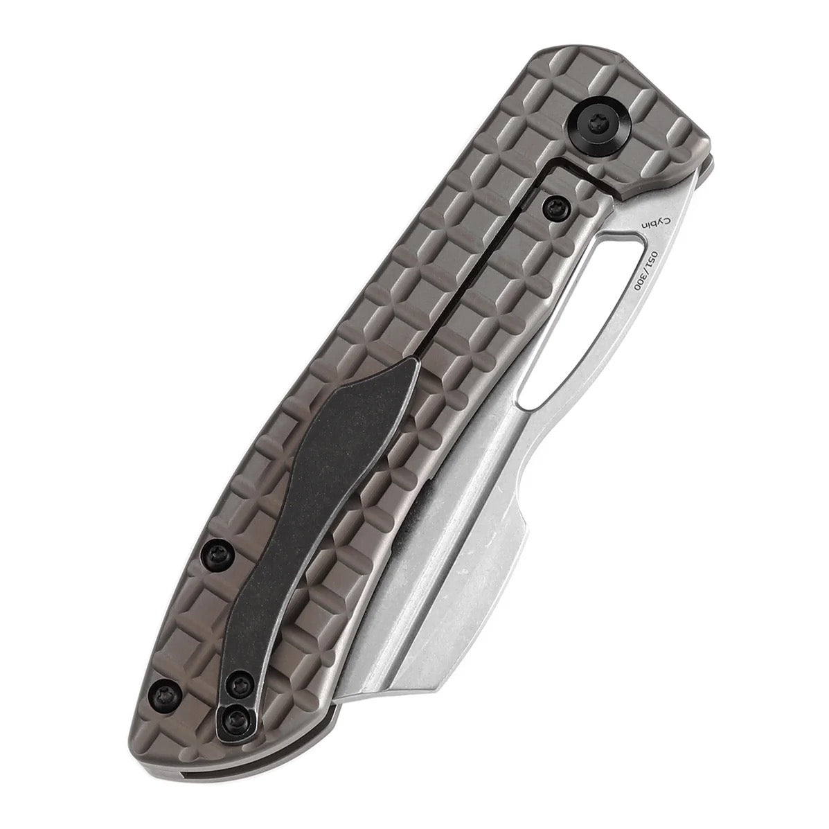 Kansept Cybin 3.29in S35VN Stonewashed Blade Bronzed Anodized Titanium Frag Pattern Handle - K1080A1