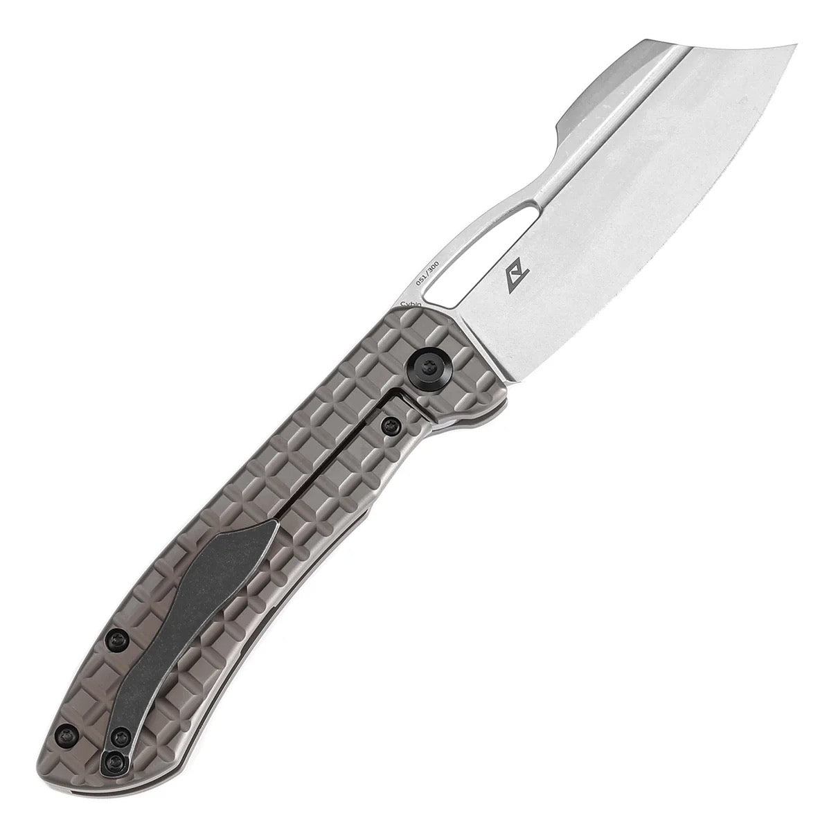 Kansept Cybin 3.29in S35VN Stonewashed Blade Bronzed Anodized Titanium Frag Pattern Handle - K1080A1