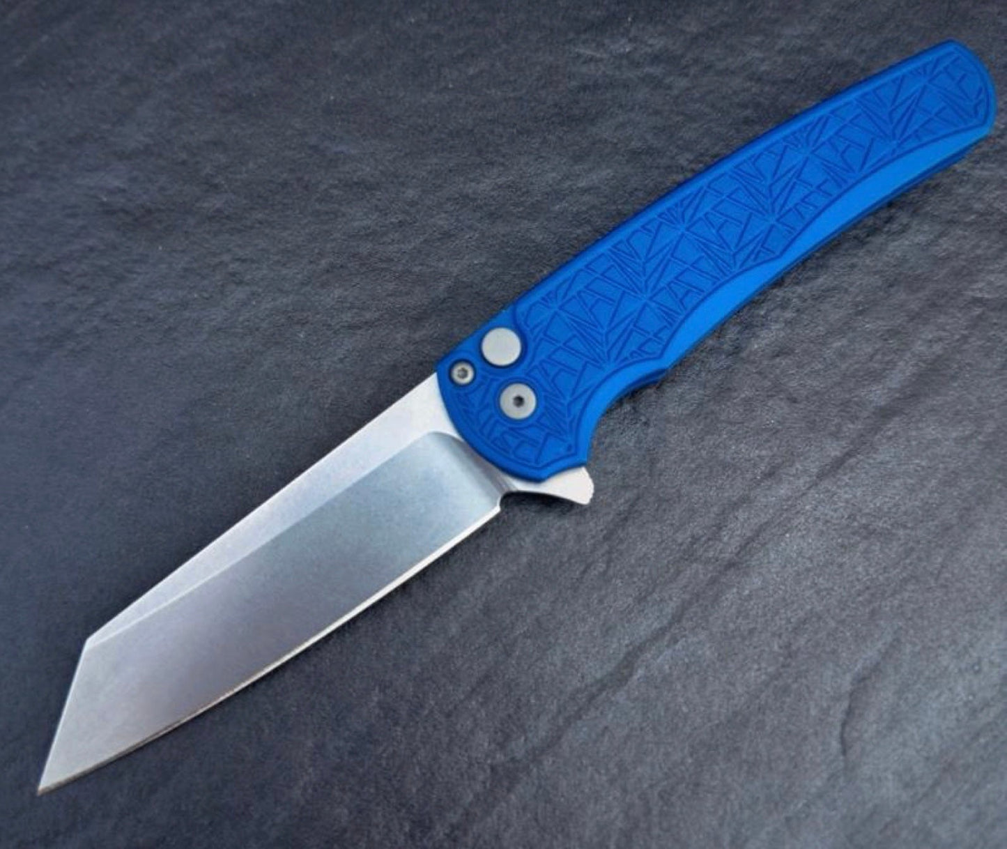 Pro-Tech Malibu Flipper Reverse Tanto Magnacut Blade "Nexus" Blue Aluminum Handles