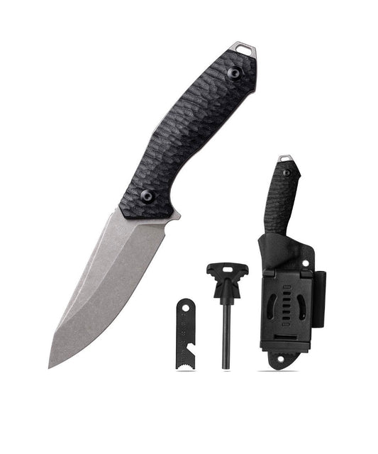 Remette Allosaurus RTAS-B front view – 3.66″ stonewashed D2 clip point fixed blade knife