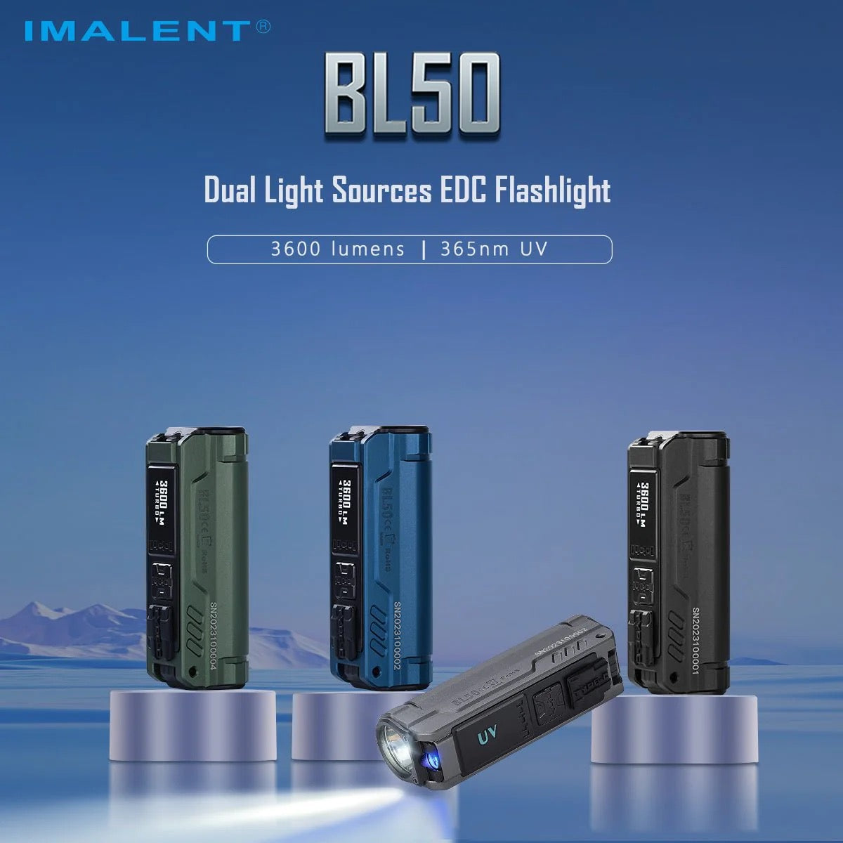 Imalent BL50 3600 Lumen Rechargeable EDC Flashlight w/ UV Light - Green