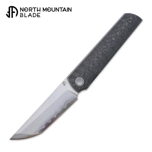 North Mountain Blade CHOP 4 2412-CF – SLD San Mai Japanese-Style Tanto, 3K Carbon Fiber, Front Flipper