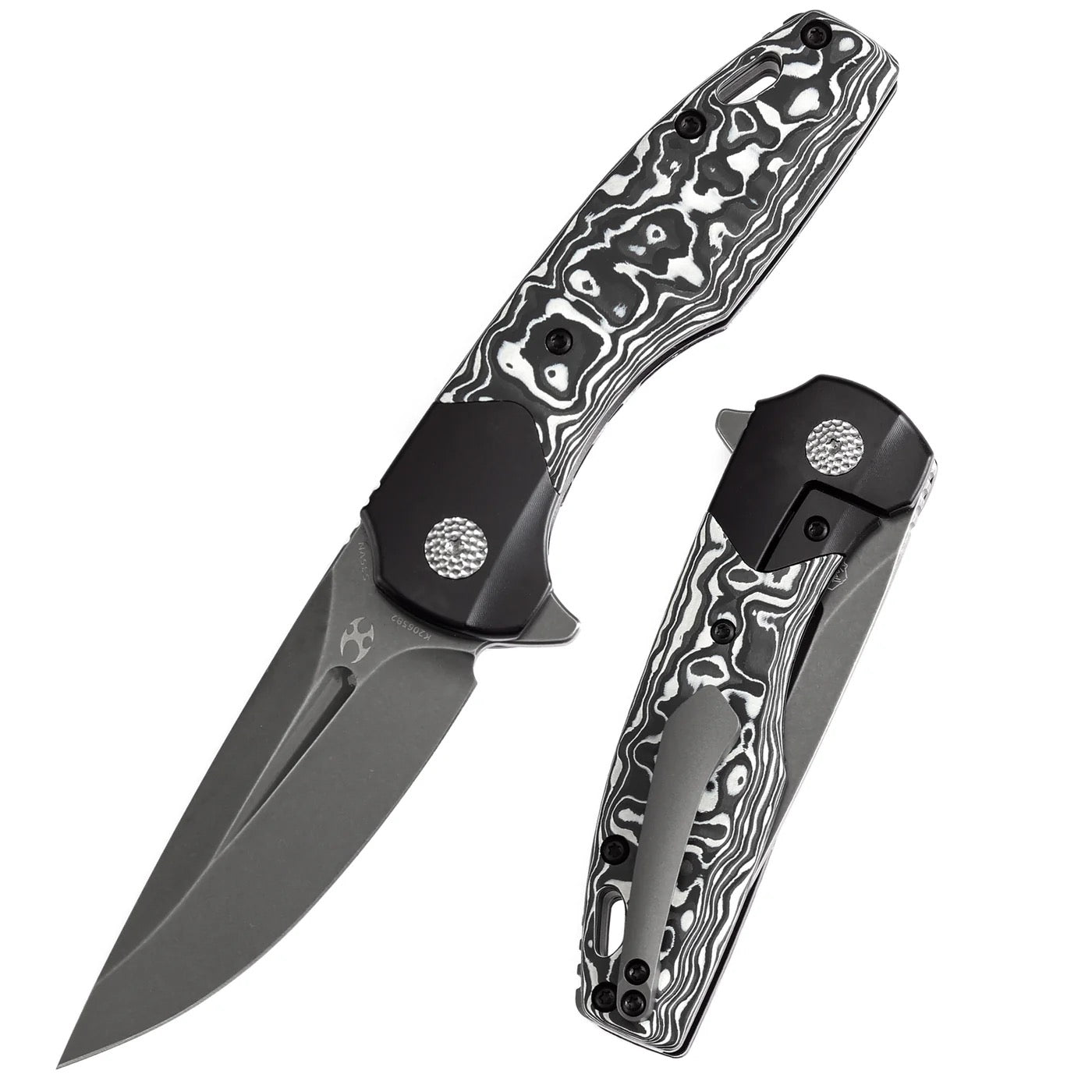 Kansept Cassowary 2.9in S35VN Grey TiCn Coated Stonewashed Blade Black White Nebula Carbon Fiber Handle - K2065B2