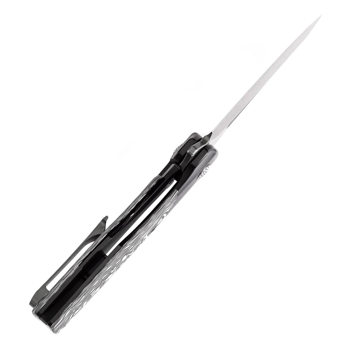 Kansept Cassowary 2.9in S35VN Grey TiCn Coated Stonewashed Blade Black White Nebula Carbon Fiber Handle - K2065B2