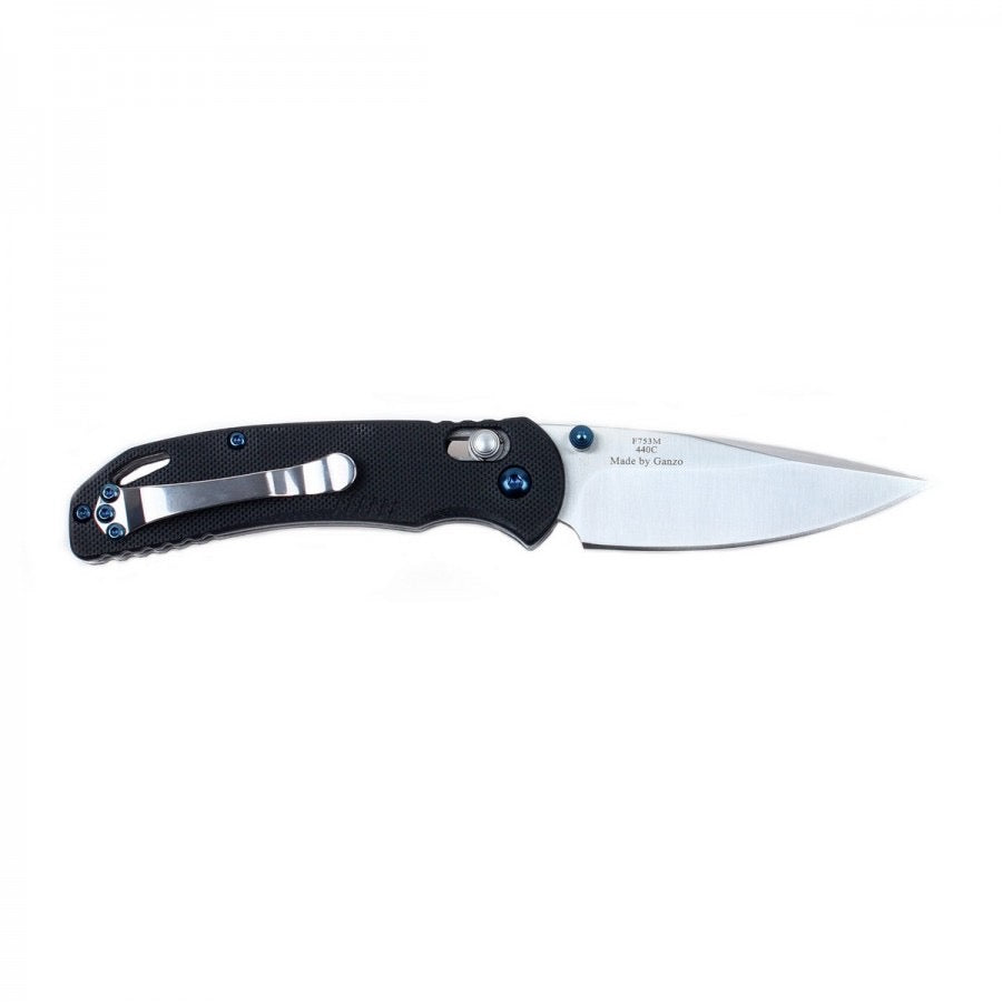Ganzo Firebird F753M1-BK pocket clip and lanyard hole detail