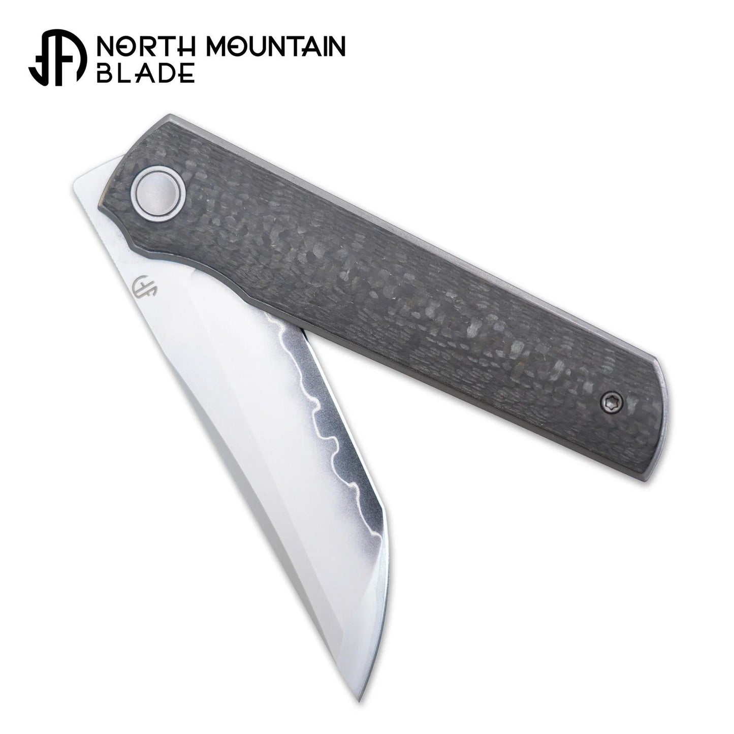 North Mountain Blade CHOP 4 2412-CF – SLD San Mai Japanese-Style Tanto, 3K Carbon Fiber, Front Flipper